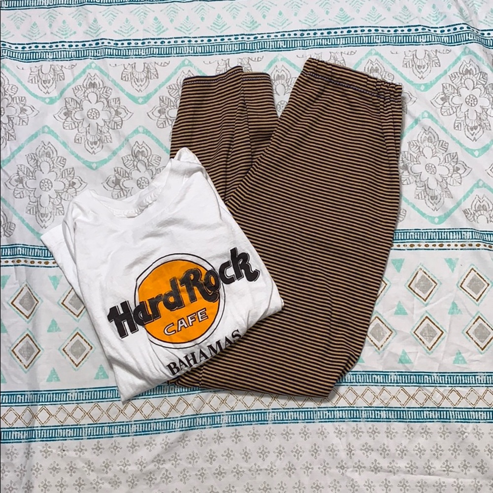 blue and gold striped pants
